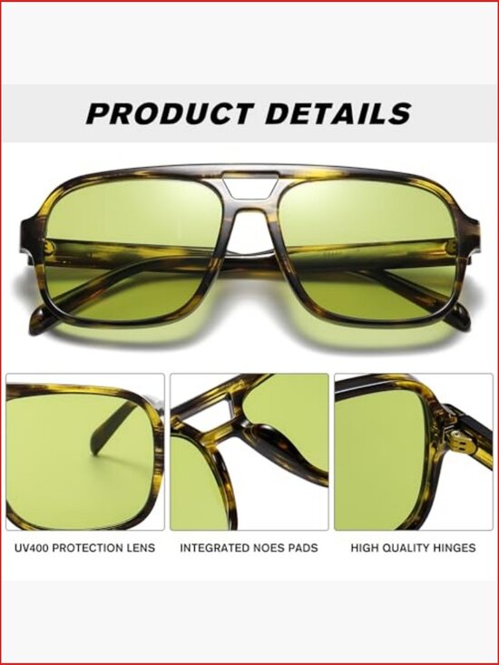 Oversized Retro Aviator Sunglasses, Square Shades, UV400 Protection main image 6